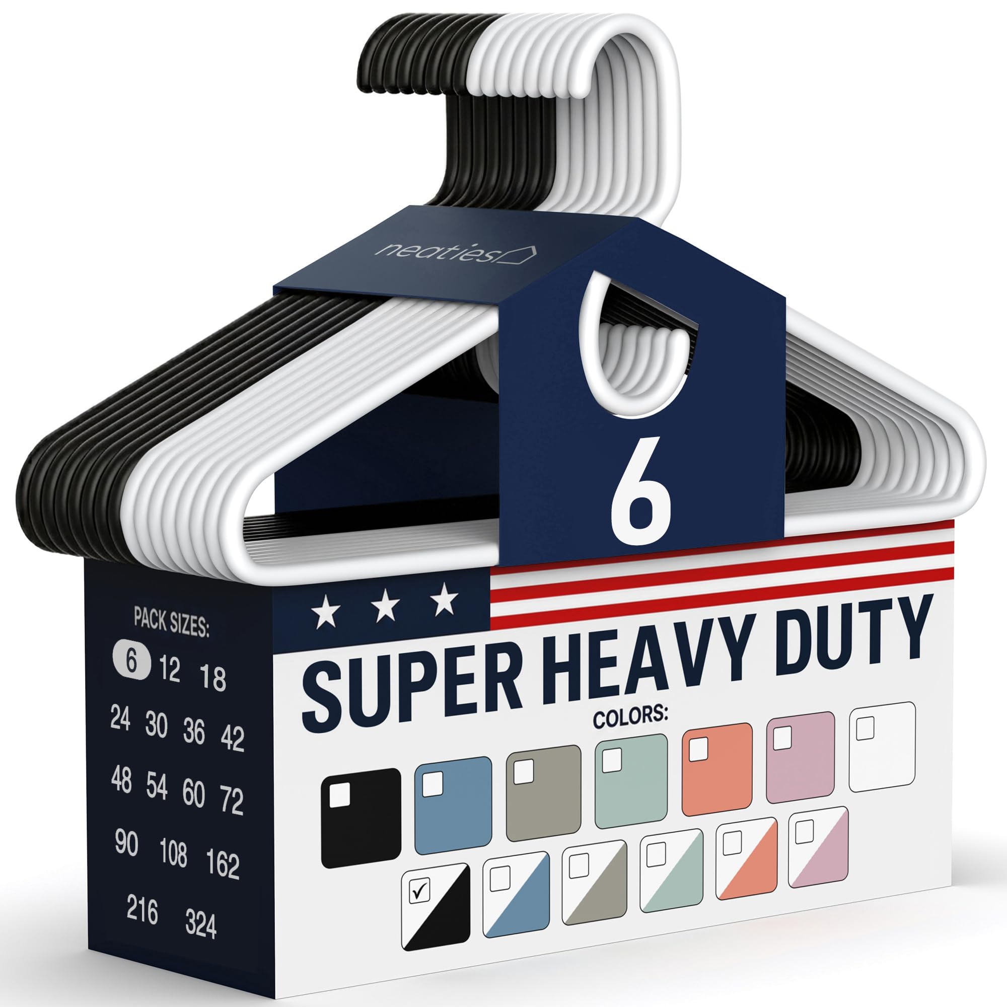 06pk Made in USA Super Heavy Duty Plastic Clothes Hangers Bulk, 20 30 50 100 Pack Available, Strong Plastic Hangers, Plastic Coat Hangers, Plastic Hanger for Closet and Clothing Hangars (White/Black) — 06pk Made in USA Super Heavy Duty Plastic Clothes Hangers Bulk, 20 30 50 100 Pack Available, Strong Plastic Hangers, Plastic Coat Hangers, Plastic Hanger for Closet and Clothing Hangars (White/Black)