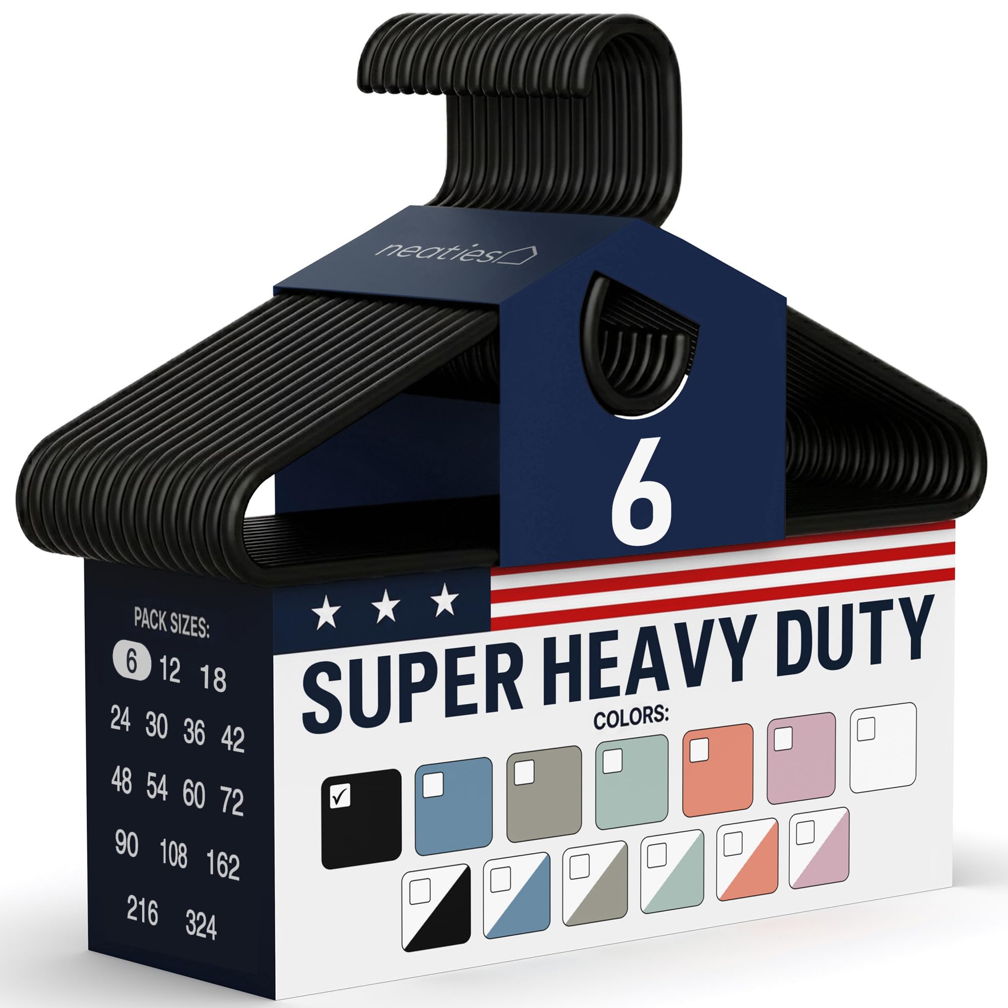 06pk Made in USA Super Heavy Duty Plastic Clothes Hangers Bulk | 20 30 50 100 Pack Available | Strong Plastic Hangers | Plastic Coat Hangers | Plastic Hanger for Closet and Clothing Hangars (Black) — 06pk Made in USA Super Heavy Duty Plastic Clothes Hangers Bulk | 20 30 50 100 Pack Available | Strong Plastic Hangers | Plastic Coat Hangers | Plastic Hanger for Closet and Clothing Hangars (Black)