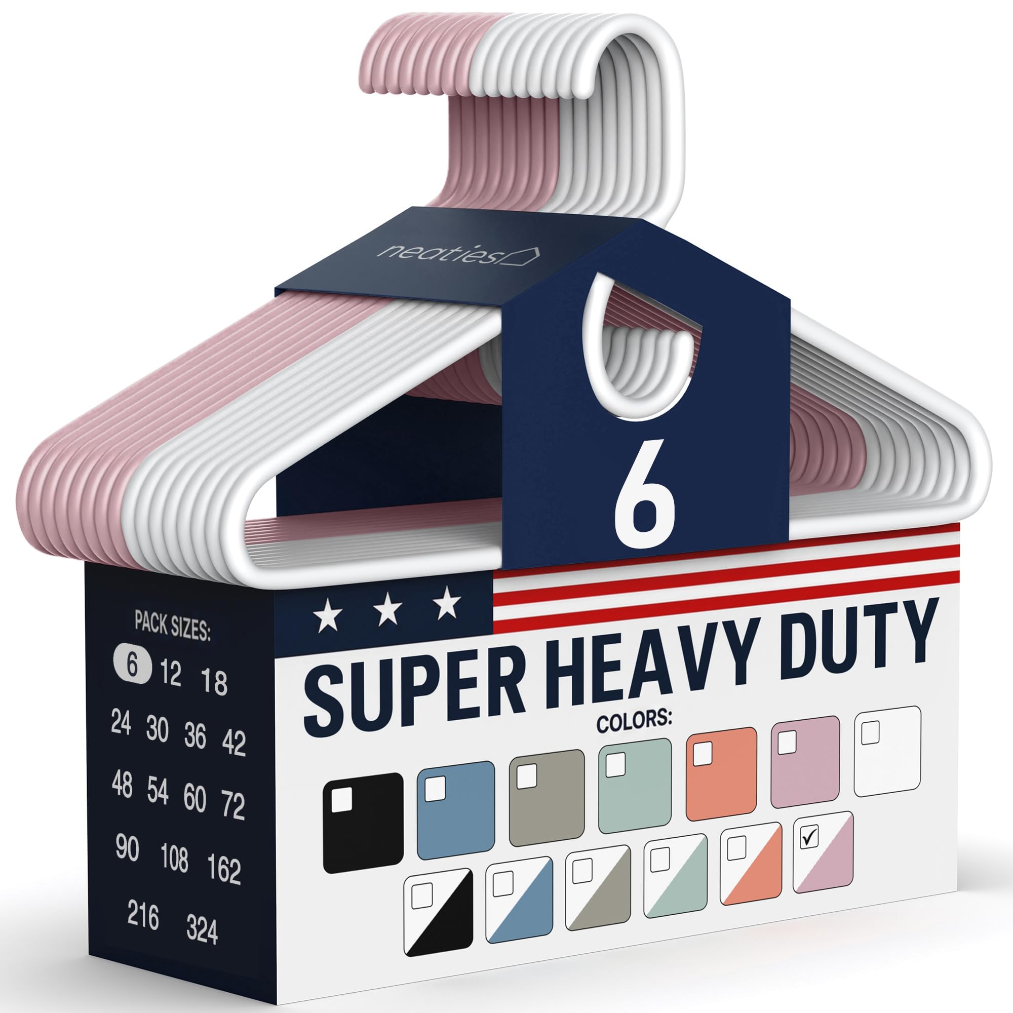 06pk Made in USA Super Heavy Duty Plastic Clothes Hangers Bulk, 20 30 50 100 Pack Available, Strong Plastic Hangers, Plastic Coat Hangers, Plastic Hanger for Closet and Clothing Hangars (White/Rose) — 06pk Made in USA Super Heavy Duty Plastic Clothes Hangers Bulk, 20 30 50 100 Pack Available, Strong Plastic Hangers, Plastic Coat Hangers, Plastic Hanger for Closet and Clothing Hangars (White/Rose)